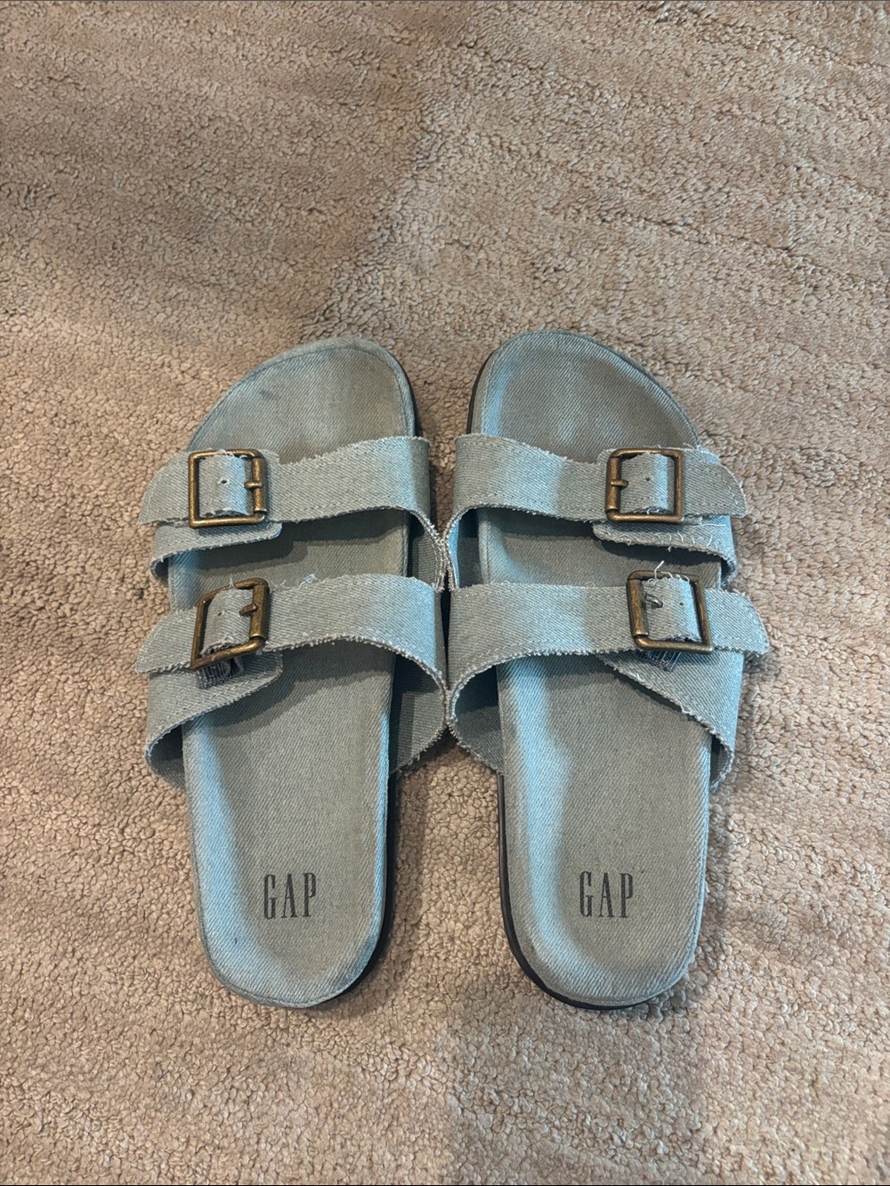 GAP womens Double-Buckle Slide Sandals in Light Blue Denim